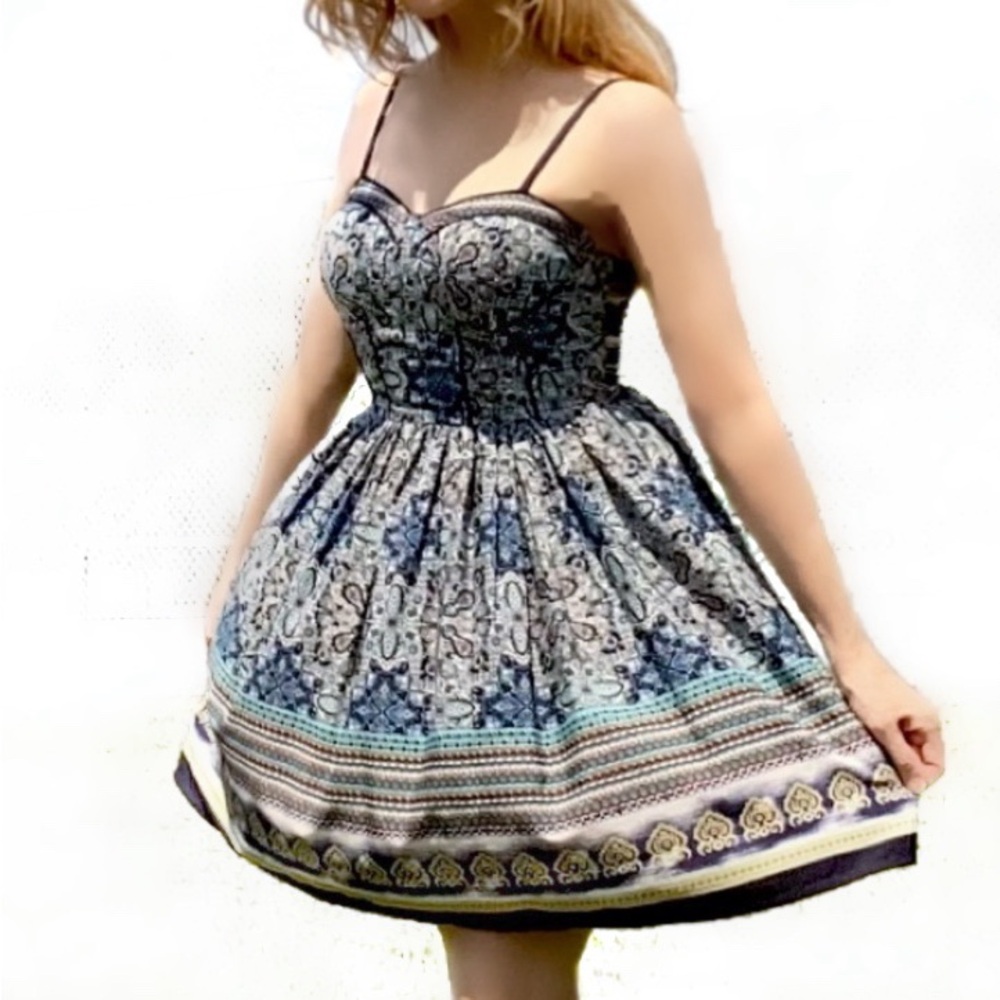 American Bohemian Strappy Blue Sundress Minidress